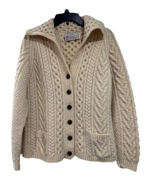 Cárdigan vintage irlandés de lana Aran tejido con cable pescador suéter casa costera M Foto 1 de 4