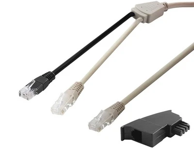 4m DSL LAN Netzwerk Y Kabel Verteiler 1x auf 2x RJ45 Stecker mit TAE-F Adapter - Bild 1 von 2