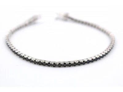 Nuovo Bracciale Tennis Uomo Pietre Nere Zirconi Argento 925 Elegante Idea Regalo - Immagine 1 di 3