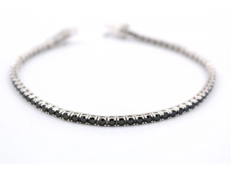Nuovo Bracciale Tennis Uomo Pietre Nere Zirconi Argento 925 Elegante Idea Regalo - Immagine 1 di 3
