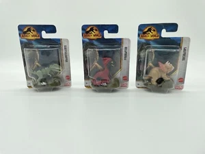 Jurassic World Mattel Micro Collection Set Of 3 Dinosaurs Triceratops Pyroraptor - Picture 1 of 7