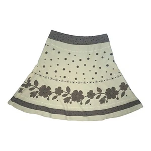 Liz Claiborne Bauernrock Leinen/Baumwollmischung Boho Blumen braun beige Größe 14 - Bild 1 von 5