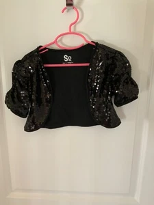 SO  Brand Girls Black Sequin Sparkle Shrug cover up XS S 7 8 NWOT - Picture 1 of 2