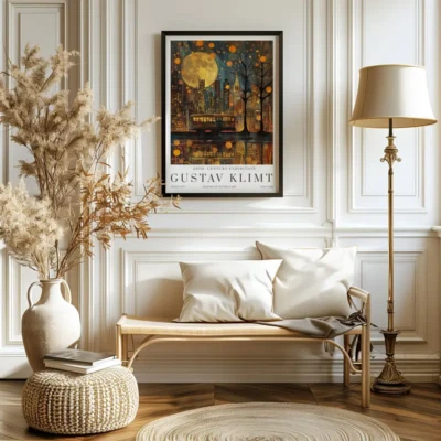 Impresión artística en lienzo Gustav Klimt Moonlit City & Train enmarcada 60 cm x 40 cm Foto 1 de 4