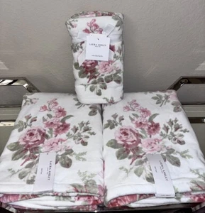 4-NWT LAURA ASHLEY QUATER PINK GREEN AND WHITE FLORAL TOWELS SET BUNDLE - Picture 1 of 10