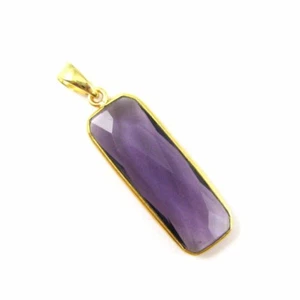 Colgante de gema bisel rectangular de cuarzo amatista con fianza de oro 22K vermeil 41 mm - Imagen 1 de 5