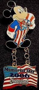 RETIRED 2006 DISNEYLAND MEMORIAL DAY MICKEY MOUSE UNCLE SAM DANGLE PIN LE 1500