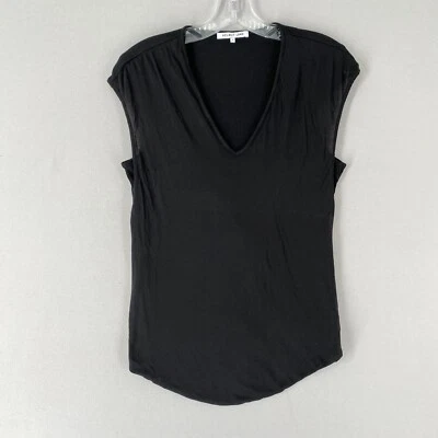 HELMUT LANG Womens V Neck Tie Back Layered Jersey Top Size Small Black - Image 1 of 4