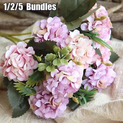 Ramo de seda de flores de hortensia artificial de 10 cabezas resistente a los rayos UV decoración interior/exterior Foto 1 de 4