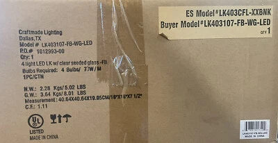 Craftmade LK403107-FB-WG-LED 4-Light LED Ceiling Light Fixture in Black New/Open - Image 1 of 4