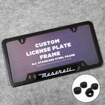 For Maserati Sport Front or Rear Carbon Fiber Texture License Plate Frame Cover - Image 1 of 4