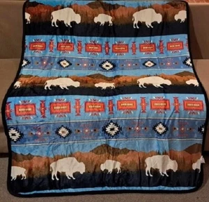 Nueva manta de regalo de felpa Sherpa bisonte rústico turquesa azul azteca - Imagen 1 de 5