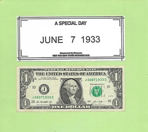 JUNE 7, 1933 ... 2013 $1 J 0607 1933 D .... 06-07-1933 BIRTHDAY NOTE - Picture 1 of 1