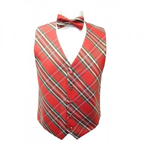 Christmas Plaid Tuxedo Vest and Bowtie - Image 1 of 1