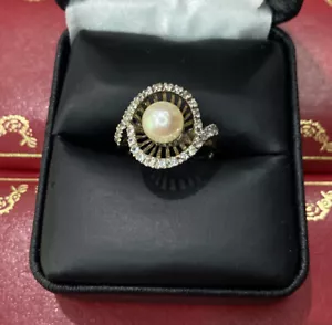 Anello Deco Cluster Ballerine Oro Bianco 10k Creato Cz Diamonique Cluster Ballerine 6 1/2 - Foto 1 di 13