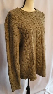 Vintage 90s Mens M Moss-Green Lambswool Blend Cable Knit Sweater - Picture 1 of 9
