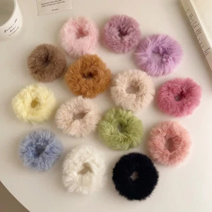 3/1x Women Fur Hair Rope Plush Elastic Rubber Hair Accessories Fluffy Scrunchies - Picture 1 of 28