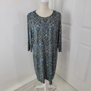J Jill Dress Womens XL Blue Mandala Print Wearever Collection Jersey Knit Office - Picture 1 of 14