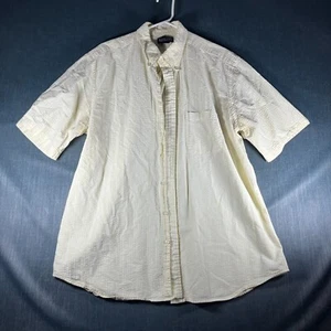 Lands' End Men Dress Shirt 17.5 Yellow White Striped Textured Cotton Button-Down - Picture 1 of 11