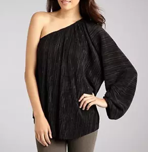 L'Agence One Shoulder Plisse Ballonärmel Bluse Top schwarz Größe Small - Bild 1 von 8