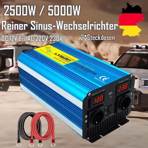 2500W/5000W Wechselrichter 12V zu 230V LED USB Reiner Sinus Spannungswandler - Bild 1 von 7