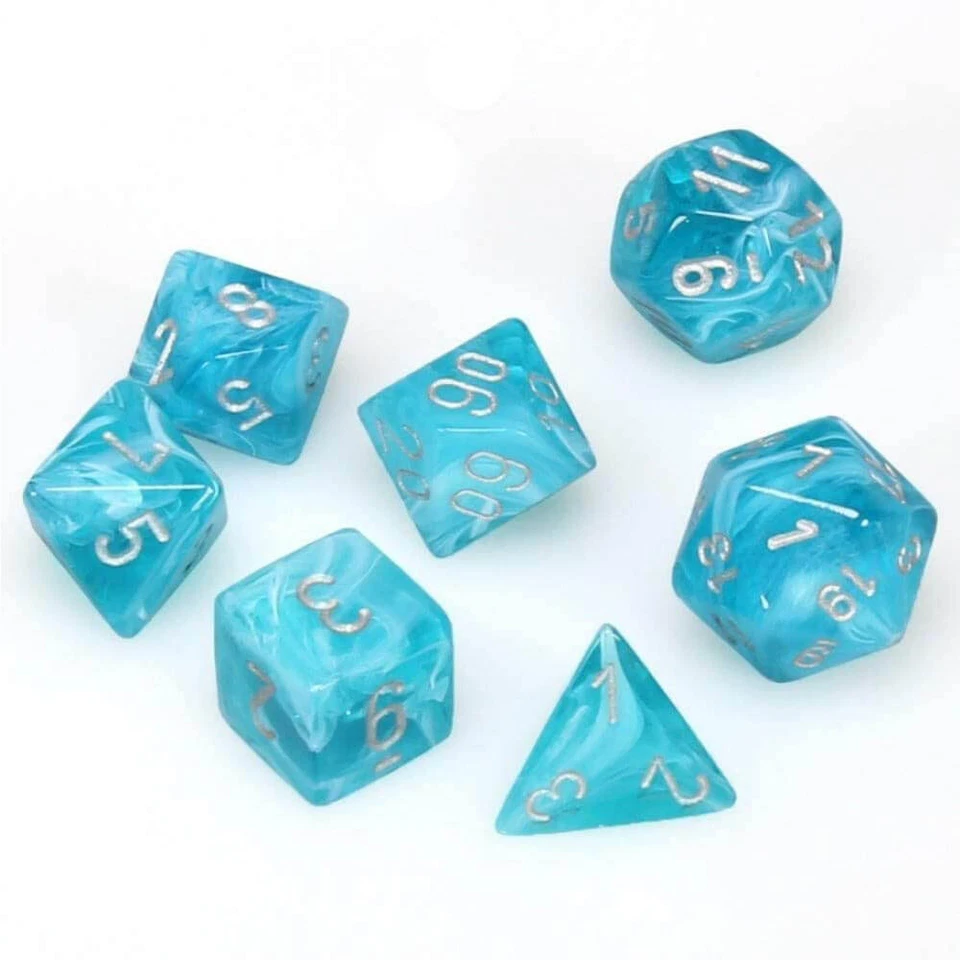 Polyhedral Dice Cirrus Aqua W/silver 7 Set Chessex Manufacturing Chx27465