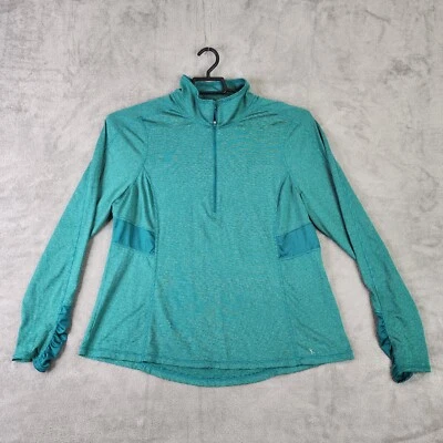 Womens Danskin Now Semi-Fitted Teal Green Striped Long Sleeve 1/2 Zip Shirt XXL - Image 1 of 4