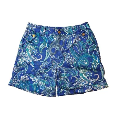 Lauren Ralph Lauren 女式蓝色和绿色佩斯利短裤 10 码 — 第 1/4 张图片
