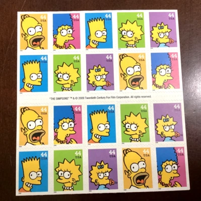 U.S. Stamp Booklet The Simpsons #4403b Pane of 20 - 44 Cent Stamps 2009 Mint NH - Image 1 of 3