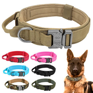 Tactical Military Dog Collar Nylon Adjustable Heavy Duty Training w/ Handle M-XL