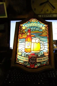 1980 Heileman’s Old Style Lighted Beer Sign Faux Stained Glass working!!! NICE - Picture 1 of 4