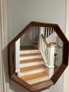 Danish Modern Teak Mirror  Octagonal MCM Wall Mirror 1960s 16.5” - Picture 1 of 8