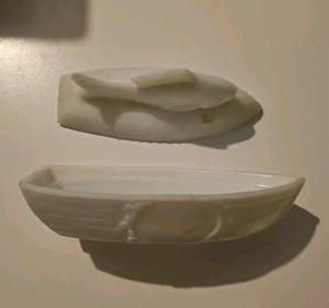 Atterbury Milk Glass Fish on Boat Skiff Figurine Lid Covered Dish 1880s antique - Picture 1 of 3