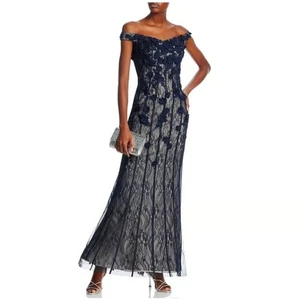 AQUA Women's Size 12 Navy Lace Embellished Evening Gown Dress NWT - Picture 1 of 9