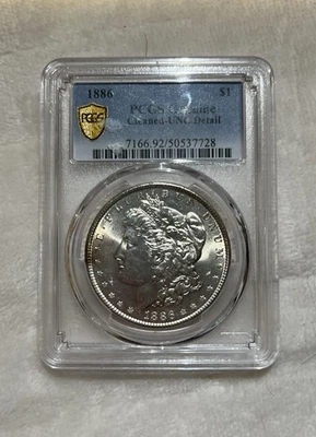 Dólar de plata Morgan 1886 PCGS genuino limpio - detalle UNC Foto 1 de 2