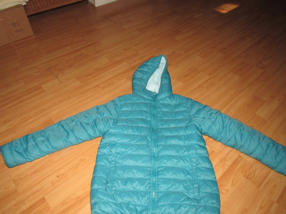 LANDS' END Girl's Large 14 16 Blue Reversible Puffer Jacket Hooded Warm Plush - Image 1 of 4