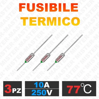 FUSIBILE TERMICO ASSIALE 77 °C 250V 10A TERMOFUSIBILE RY-77 - 3 PEZZI - Immagine 1 di 2