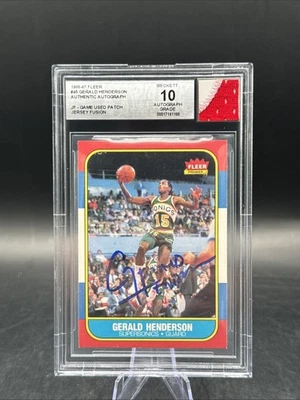 1986-87 Fleer GERALD HENDERSON #45 Jersey Fusion Relic GU PATCH! BGS 10 Auto🔥 - Image 1 of 2