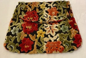 Vintage CARPET Bag PURSE Tapestry CUT CHENILLE Floral Clutch Bag 1950s EUC - Picture 1 of 16