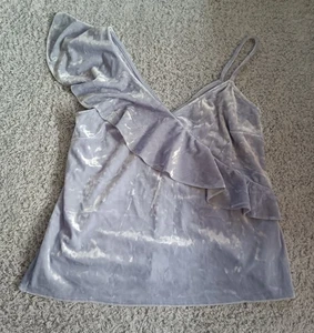 Women's ASOS Baby Purple Crushed Velvet One Shoulder Ruffle Top 90s Y2K - Picture 1 of 5