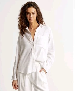Abercrombie & Fitch Linen Shirt Womens Large Oversized White Coastal Minimalist - Bild 1 von 9