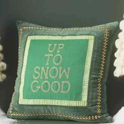 New Anthropologie Green Velvet "UP TO SNOW GOOD" Pillow - Image 1 of 4