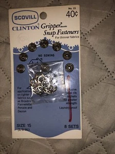 Scovill Gripper Snap Fasteners ~ Size 15 ~ 3/8" ~ 8 Sets ~ Vintage ~ New - Picture 1 of 2