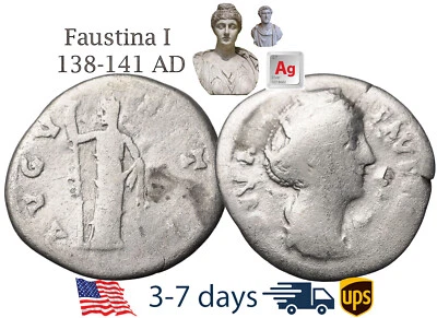 Antigua moneda Imperio Romano plata Faustina 1 138 141 dC esposa ANTONINO PÍO #21490 Foto 1 de 3
