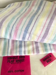 QUALITA SINGLE BED cotton Flannelette SHEET Candy Stripes 160 x 251cm - Picture 1 of 8