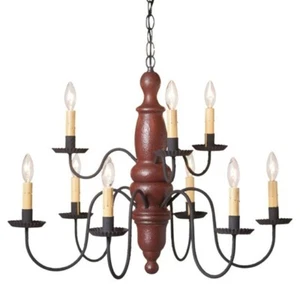 Two Tier Fairfield Wood Chandelier in Americana Red - Picture 1 of 2