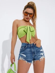 Shorts Jean Medium Wash Blue Ripped Raw Trim Denim Shorts Sexy Summer Size: M - Picture 1 of 8