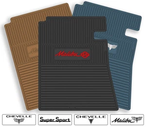 Rubber 4pc Floor Mats for 1964-1967 Chevelle & Malibu - Pick Year, Logo & Color - Picture 1 of 18