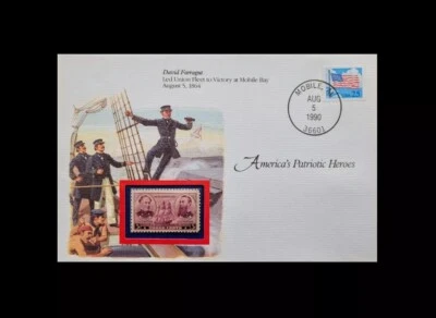 1990 AMERICAS PATRIOTIC HEROES DAVID FARRAGUT FDC 3 CENT STAMP - Image 1 of 3