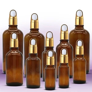 Amber Glass Dropper Bottle with GOLD Flower Basket Shape Pipette Bulk Wholesale - Picture 1 of 4